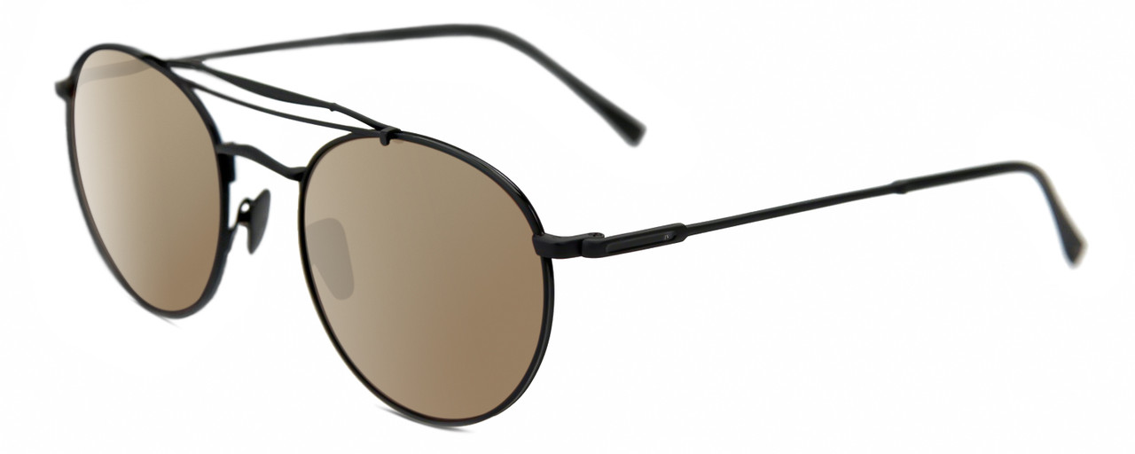 Profile View of John Varvatos V547 Designer Polarized Sunglasses with Custom Cut Amber Brown Lenses in Matte Black Unisex Pilot Full Rim Metal 52 mm