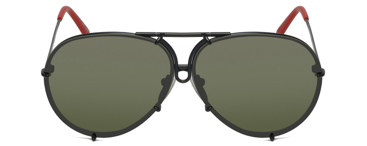 Front View of Porsche Design P8478-R Unisex Pilot Sunglass Black/Polarized Green Mirror 63mm