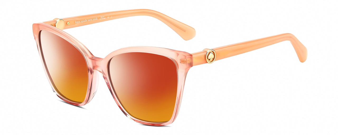 Profile View of Kate Spade AMIYAH/G/S 733 Designer Polarized Sunglasses with Custom Cut Red Mirror Lenses in Blush Pink Peach Crystal Rose Gold Ladies Cat Eye Full Rim Acetate 56 mm