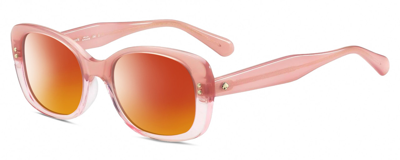 Profile View of Kate Spade CITIANI/G/S 35J Designer Polarized Sunglasses with Custom Cut Red Mirror Lenses in Blush Pink Crystal Ladies Butterfly Full Rim Acetate 53 mm