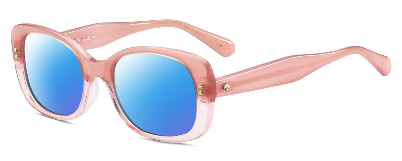 Profile View of Kate Spade CITIANI/G/S 35J Designer Polarized Sunglasses with Custom Cut Blue Mirror Lenses in Blush Pink Crystal Ladies Butterfly Full Rim Acetate 53 mm