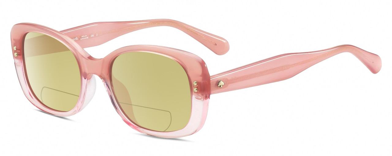 Profile View of Kate Spade CITIANI/G/S 35J Designer Polarized Reading Sunglasses with Custom Cut Powered Sun Flower Yellow Lenses in Blush Pink Crystal Ladies Butterfly Full Rim Acetate 53 mm