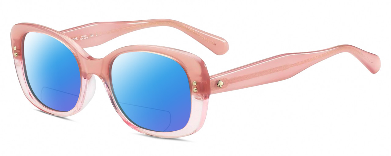 Profile View of Kate Spade CITIANI/G/S 35J Designer Polarized Reading Sunglasses with Custom Cut Powered Blue Mirror Lenses in Blush Pink Crystal Ladies Butterfly Full Rim Acetate 53 mm