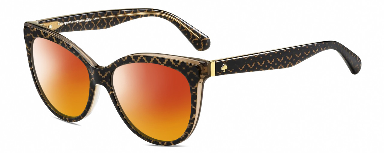 Profile View of Kate Spade DAESHA/S 305 Designer Polarized Sunglasses with Custom Cut Red Mirror Lenses in Brown Crystal Black Floral Pattern Gold Ladies Cat Eye Full Rim Acetate 56 mm
