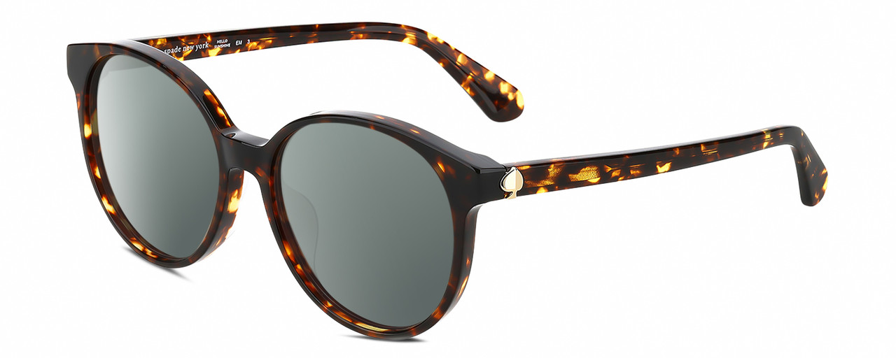 Profile View of Kate Spade ELIZA/F/S 086 Designer Polarized Sunglasses with Custom Cut Smoke Grey Lenses in Dark Brown Tortoise Havana Amber Gold Ladies Round Full Rim Acetate 55 mm