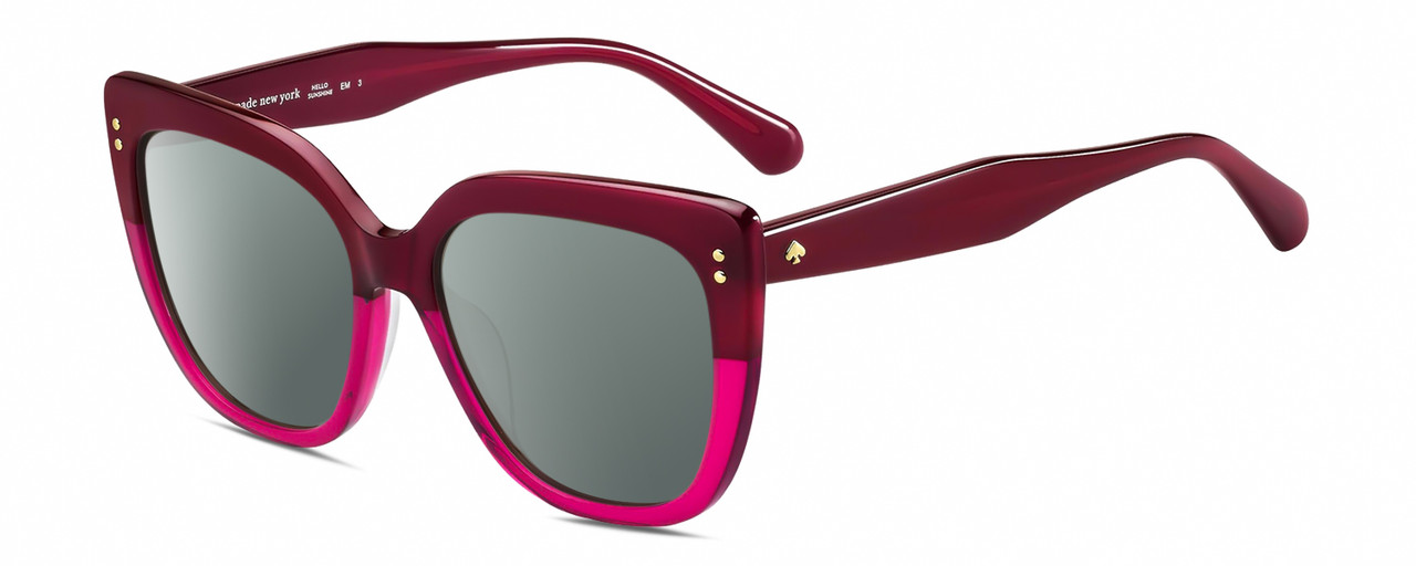 Profile View of Kate Spade KIYANNA/S LHF Designer Polarized Sunglasses with Custom Cut Smoke Grey Lenses in Burgundy Red Crystal Ladies Cat Eye Full Rim Acetate 55 mm