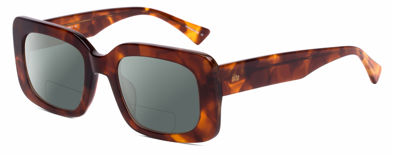 Profile View of SITO SHADES Indi Designer Polarized Reading Sunglasses with Custom Cut Powered Smoke Grey Lenses in Burnt Orange Brown Tortoise Havana Unisex Square Full Rim Acetate 50 mm