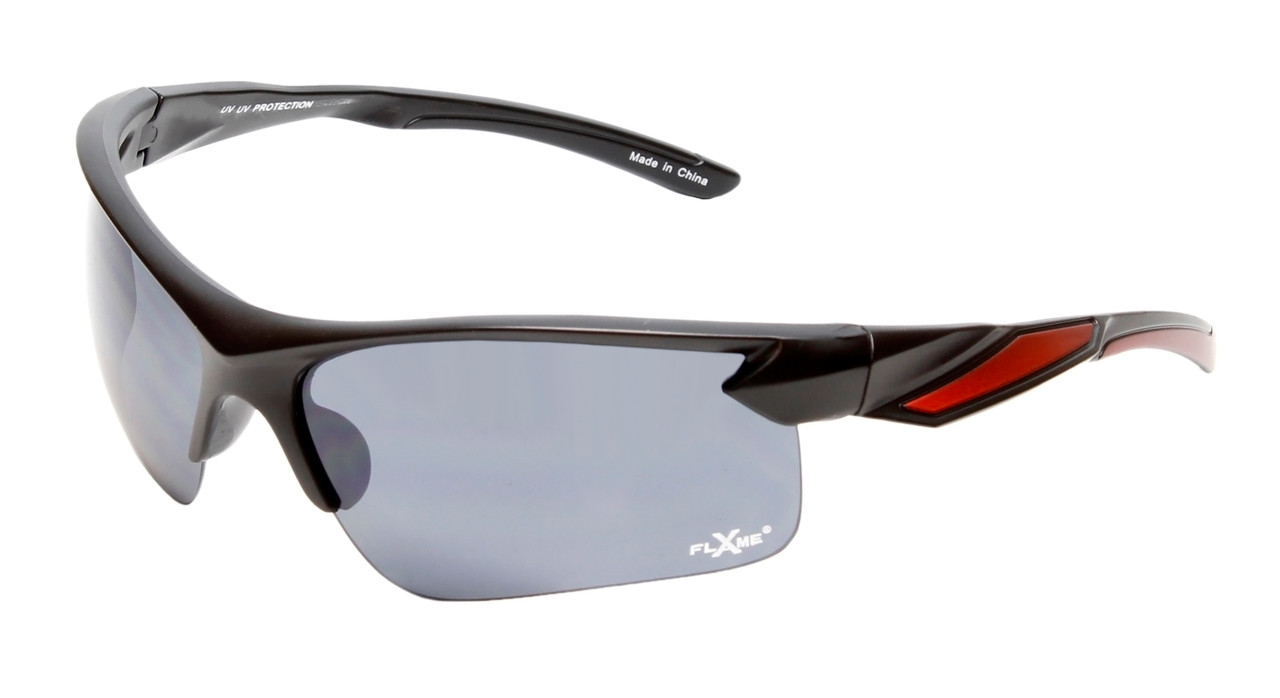 Profile View of Calabria Half Volley Unisex Men's Womens POLARIZED Pickleball Sunglasses Glasses in Matte Black Metallic Red Frame with Smoke Grey Lens
