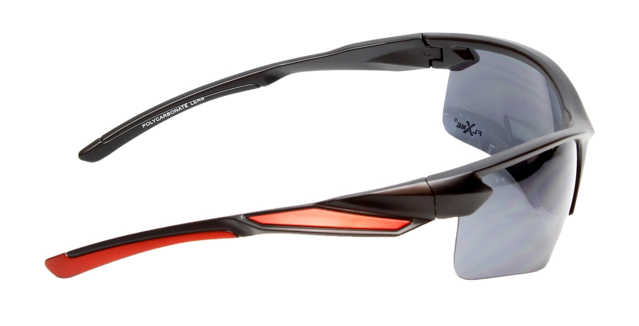 Side View of Calabria Half Volley Unisex Men's Womens POLARIZED Pickleball Sunglasses Glasses in Matte Black Metallic Red Frame with Smoke Grey Lens