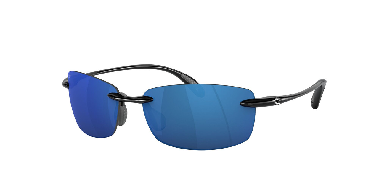 Close Up View of Costa Del Mar Ballast Rimless Sunglass in Black/Polarized Blue Mirror 580P 60 mm Alternate 1