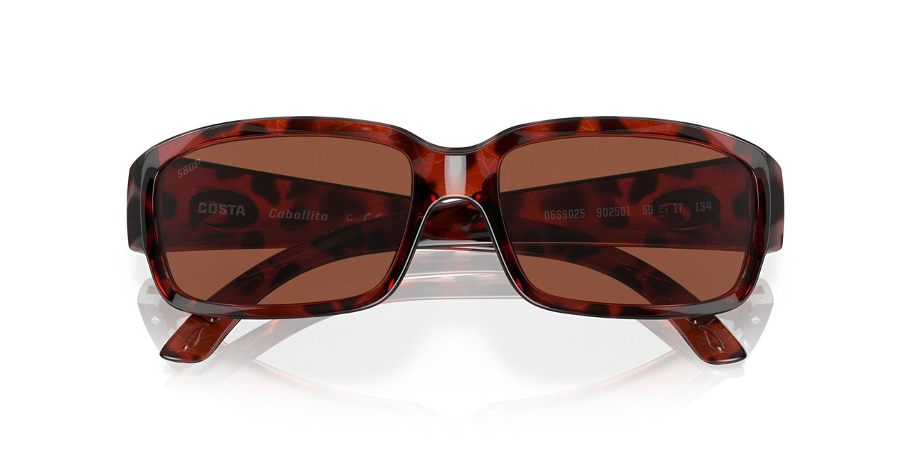 Close Up View of Costa Del Mar Caballito Unisex Sunglasses in Tortoise/Polarized Copper 580P 59mm
