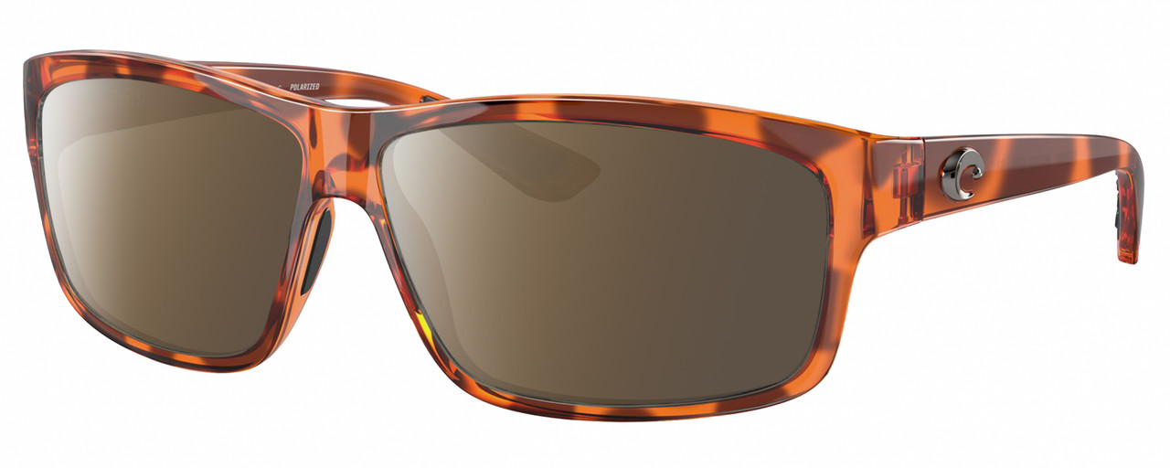 Profile View of Costa Del Mar Cut Designer Polarized Sunglasses with Custom Cut Amber Brown Lenses in Honey Amber Red Tortoise Havana Crystal Unisex Rectangular Full Rim Acetate 60 mm