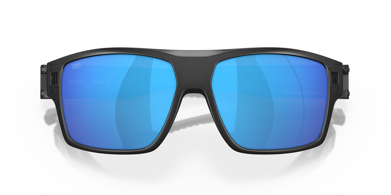 Close Up View of Costa Del Mar Diego Unisex Sunglass Black/Polarized Blue Mirror 580G GLASS 62 mm