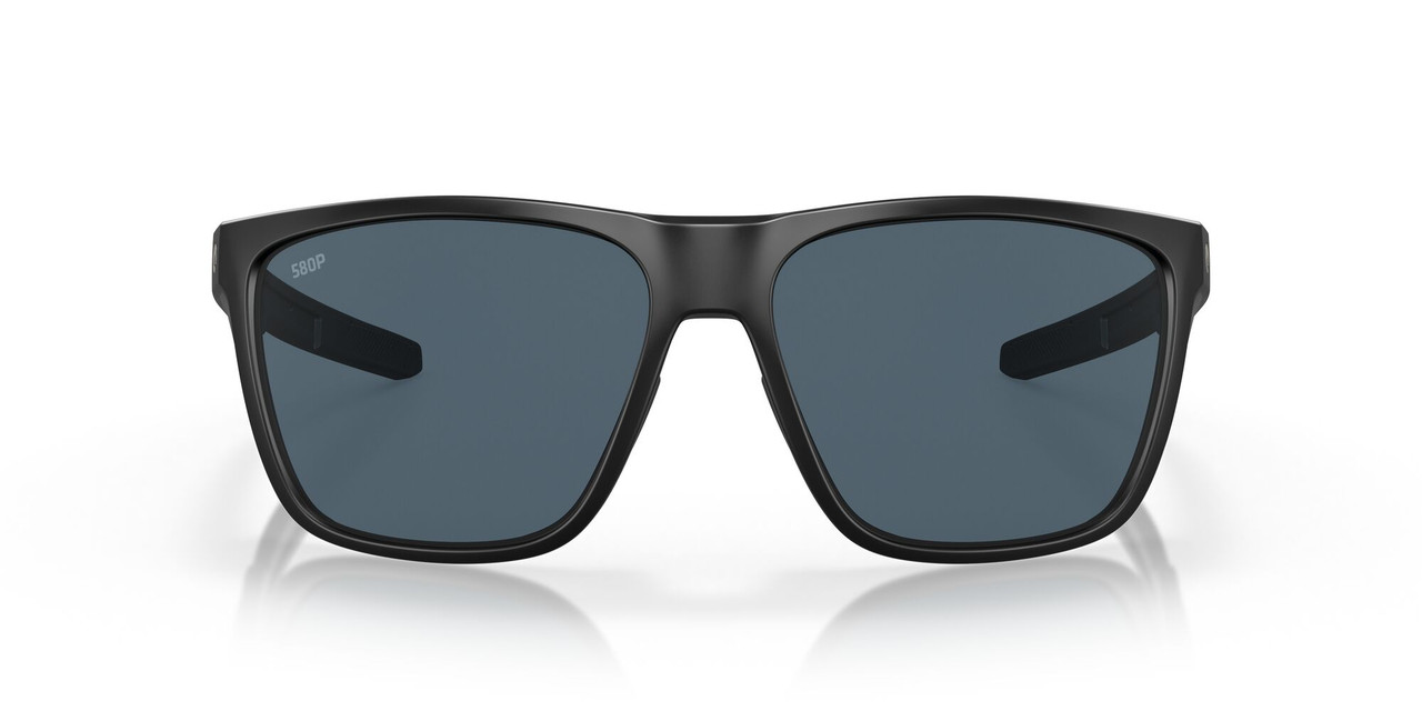 Front View of Costa Del Mar Ferg XL Unisex Designer Sunglasses Black/Polarized Gray 580P 62 mm