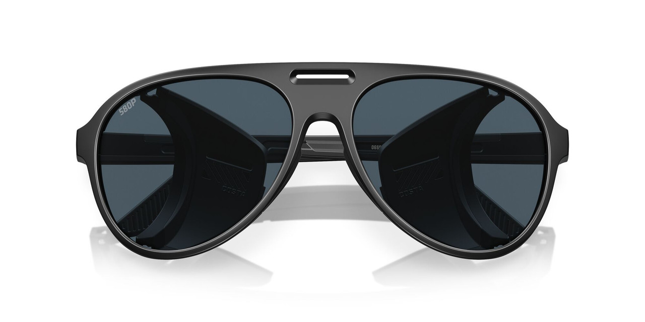 Close Up View of Costa Del Mar Grand Catalina Unisex Sunglasses in Black/Polarized Gray 580P 59mm