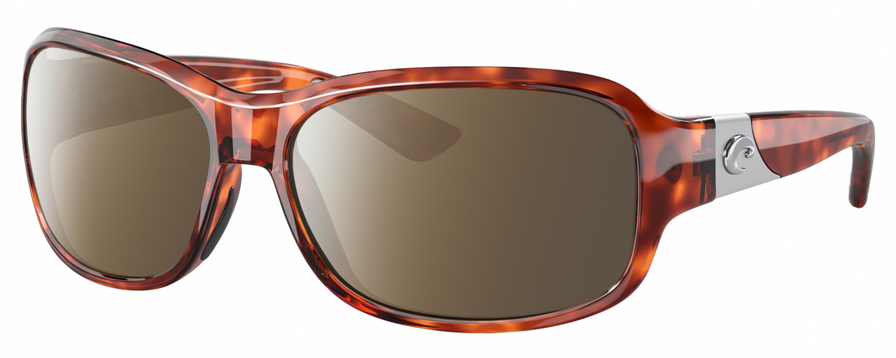 Profile View of Costa Del Mar Inlet Designer Polarized Sunglasses with Custom Cut Amber Brown Lenses in Amber Brown Tortoise Havana Silver Ladies Oval Full Rim Acetate 58 mm