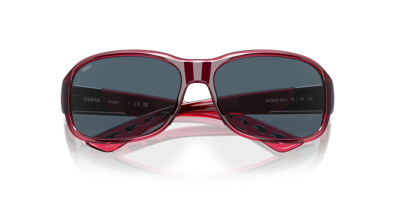 Close Up View of Costa Del Mar Inlet Womens Sunglass Pink Crystal Silver/Polarized Gray 580P 58mm