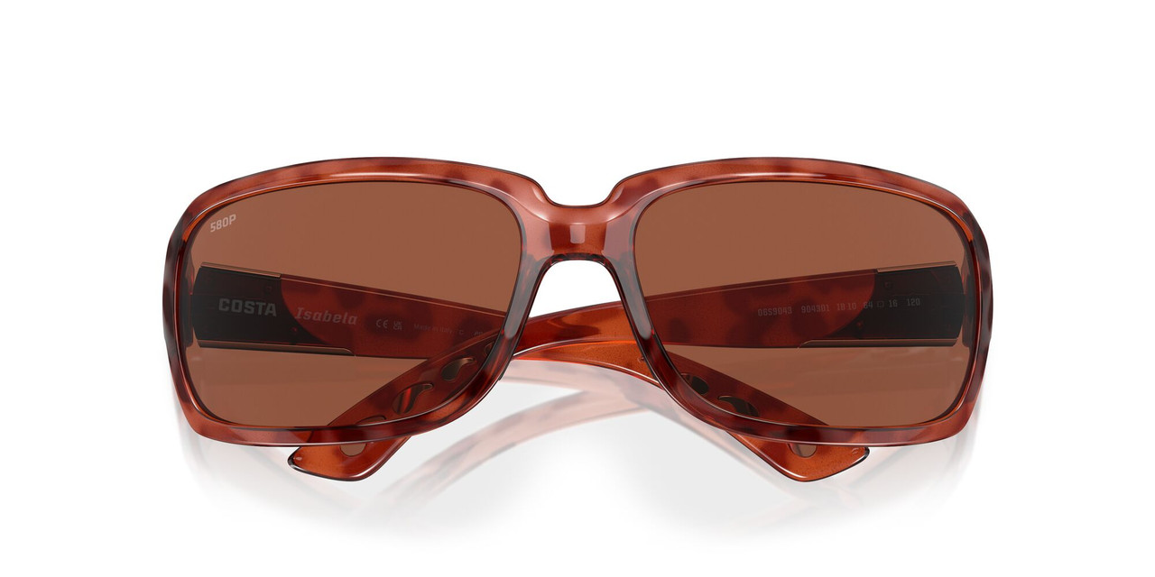 Close Up View of Costa Del Mar Isabela Womens Sunglass Tortoise Havana/Polarized Copper 580P 64mm