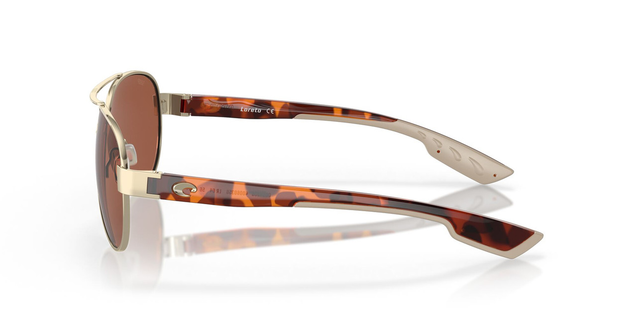 Side View of Costa Del Mar Loreto Women Pilot Sunglasses Rose Gold/Polarized Copper 580P 56mm