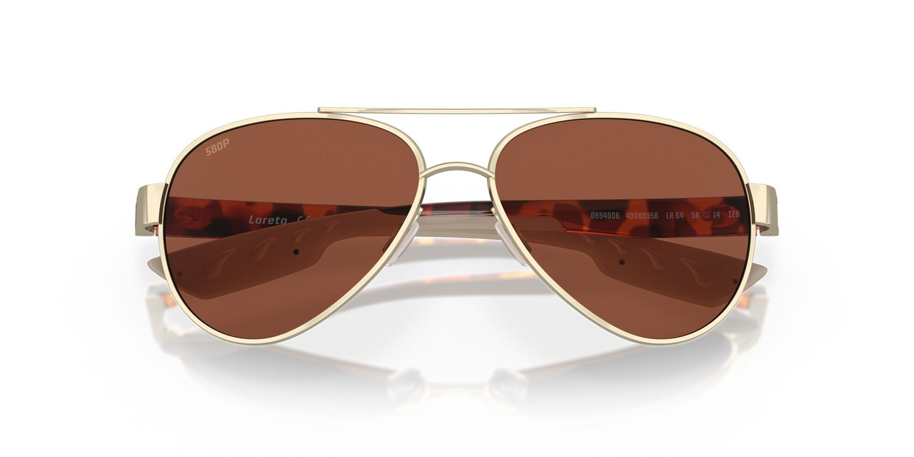 Close Up View of Costa Del Mar Loreto Women Pilot Sunglasses Rose Gold/Polarized Copper 580P 56mm