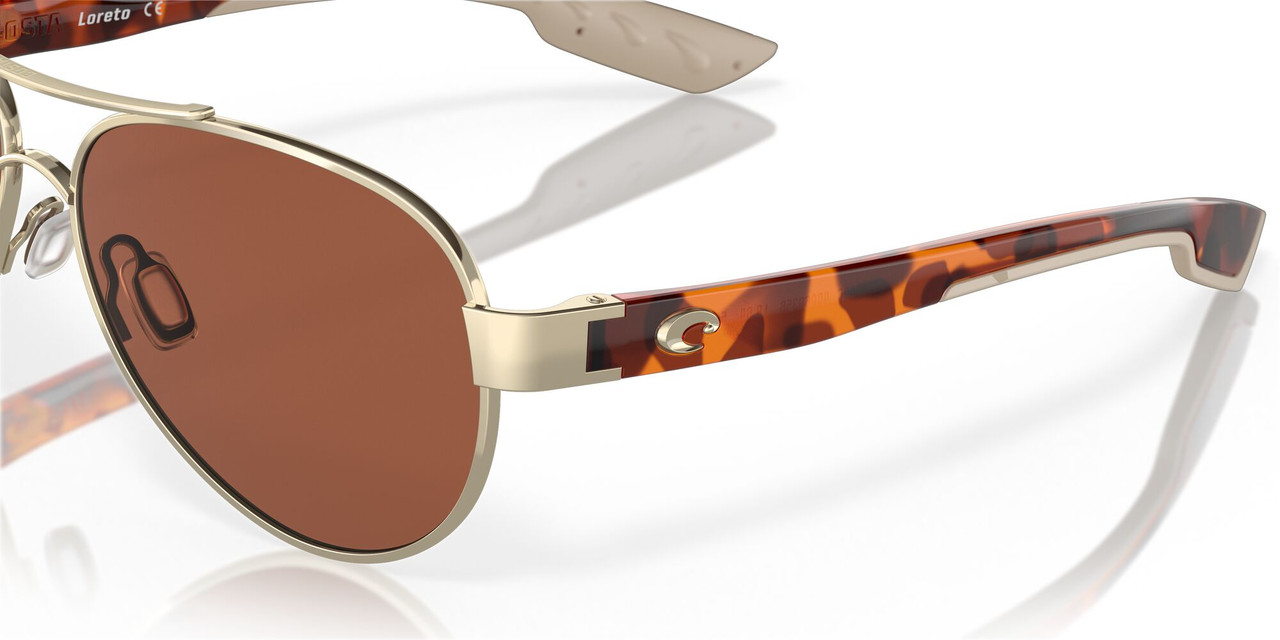 Top View of Costa Del Mar Loreto Women Pilot Sunglasses Rose Gold/Polarized Copper 580P 56mm