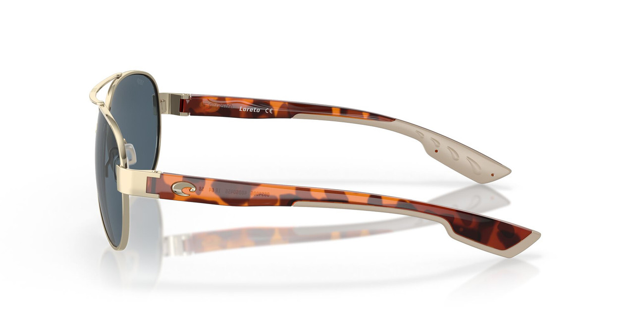 Side View of Costa Del Mar Loreto Women's Pilot Sunglasses Rose Gold/Polarized Gray 580P 56mm