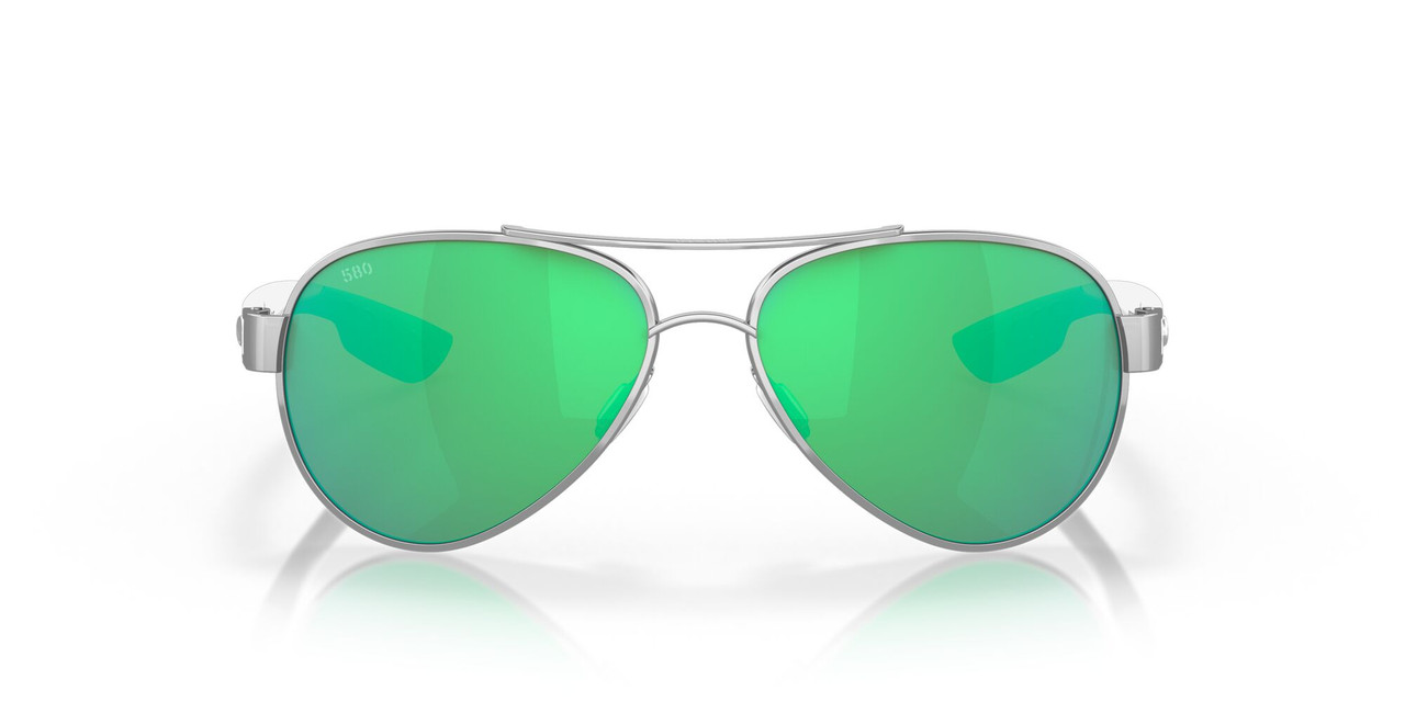 Front View of Costa Del Mar Loreto Women's Sunglasses Silver/Polarized Green Mirror 580G 56 mm