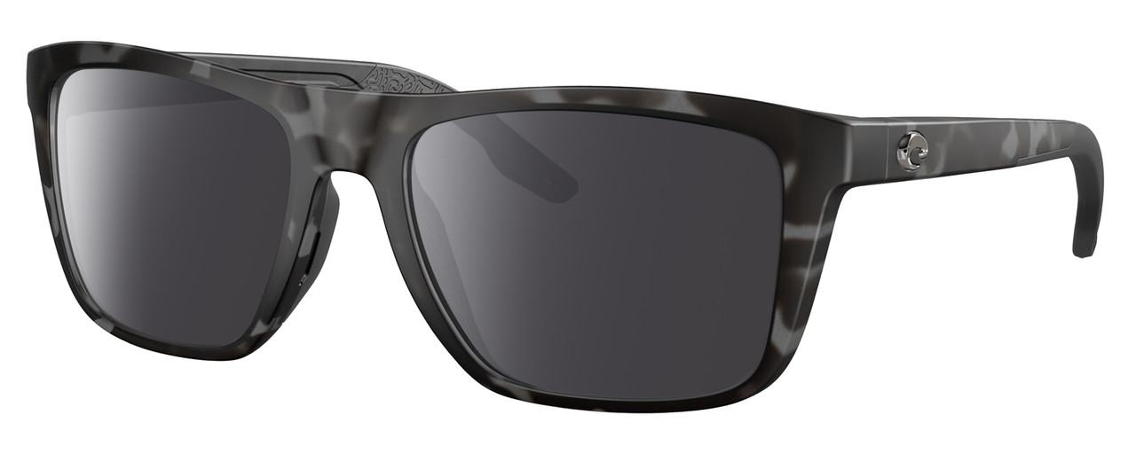Profile View of Costa Del Mar Mainsail Designer Polarized Sunglasses with Custom Cut Smoke Grey Lenses in Matte Gray Tiger Shark Unisex Rectangular Full Rim Acetate 55 mm