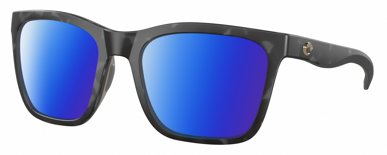 Profile View of Costa Del Mar Panga Designer Polarized Sunglasses with Custom Cut Blue Mirror Lenses in Matte Gray Tortoise Havana Ladies Cat Eye Full Rim Acetate 56 mm
