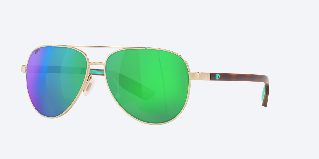 Profile View of Costa Del Mar Peli Unisex Pilot Sunglasses Gold/Polarized Green Mirror 580P 57mm