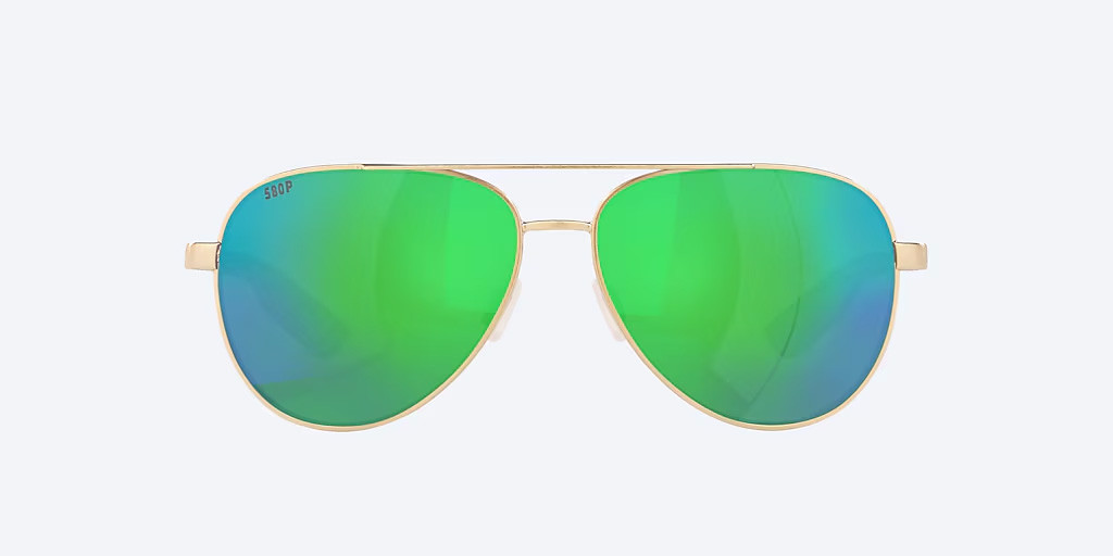 Front View of Costa Del Mar Peli Unisex Pilot Sunglasses Gold/Polarized Green Mirror 580P 57mm