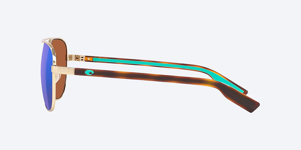Side View of Costa Del Mar Peli Unisex Pilot Sunglasses Gold/Polarized Green Mirror 580P 57mm