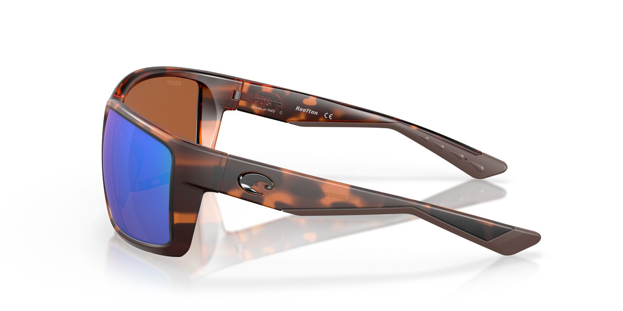 Side View of Costa Del Mar Reefton Unisex Sunglass Tortoise/Polarized Green Mirror 580P 64 mm