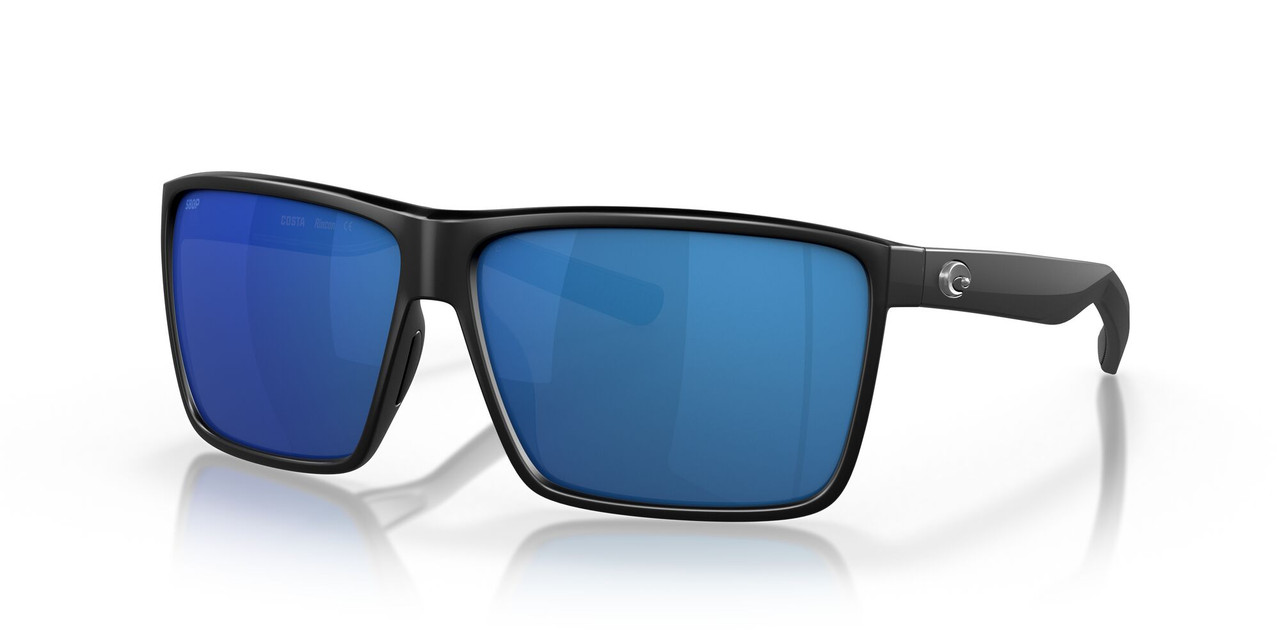 Profile View of Costa Del Mar Rincon Unisex Sunglasses in Black/Polarized Blue Mirror 580P 63 mm
