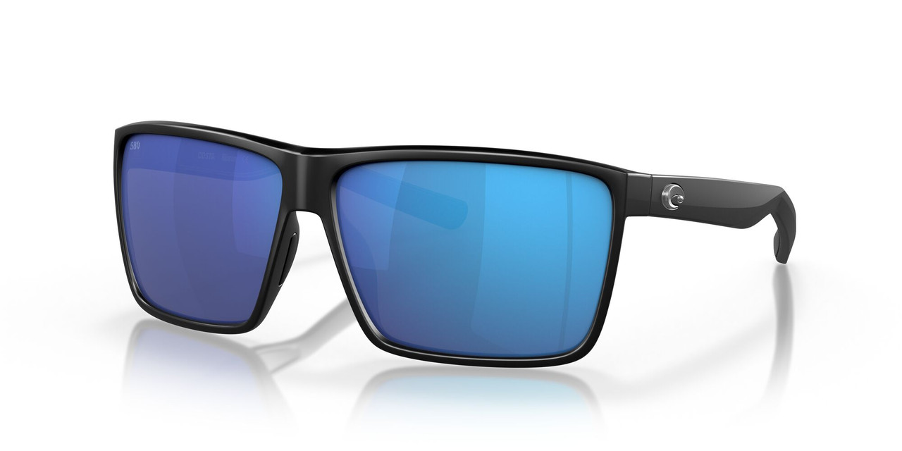 Profile View of Costa Del Mar Rincon Unisex Sunglass Black/Polarized Blue Mirror 580G GLASS 63mm