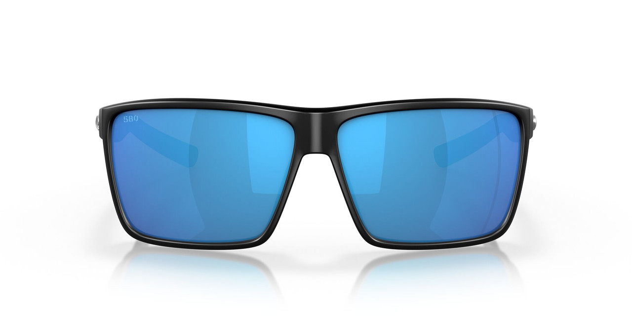 Front View of Costa Del Mar Rincon Unisex Sunglass Black/Polarized Blue Mirror 580G GLASS 63mm
