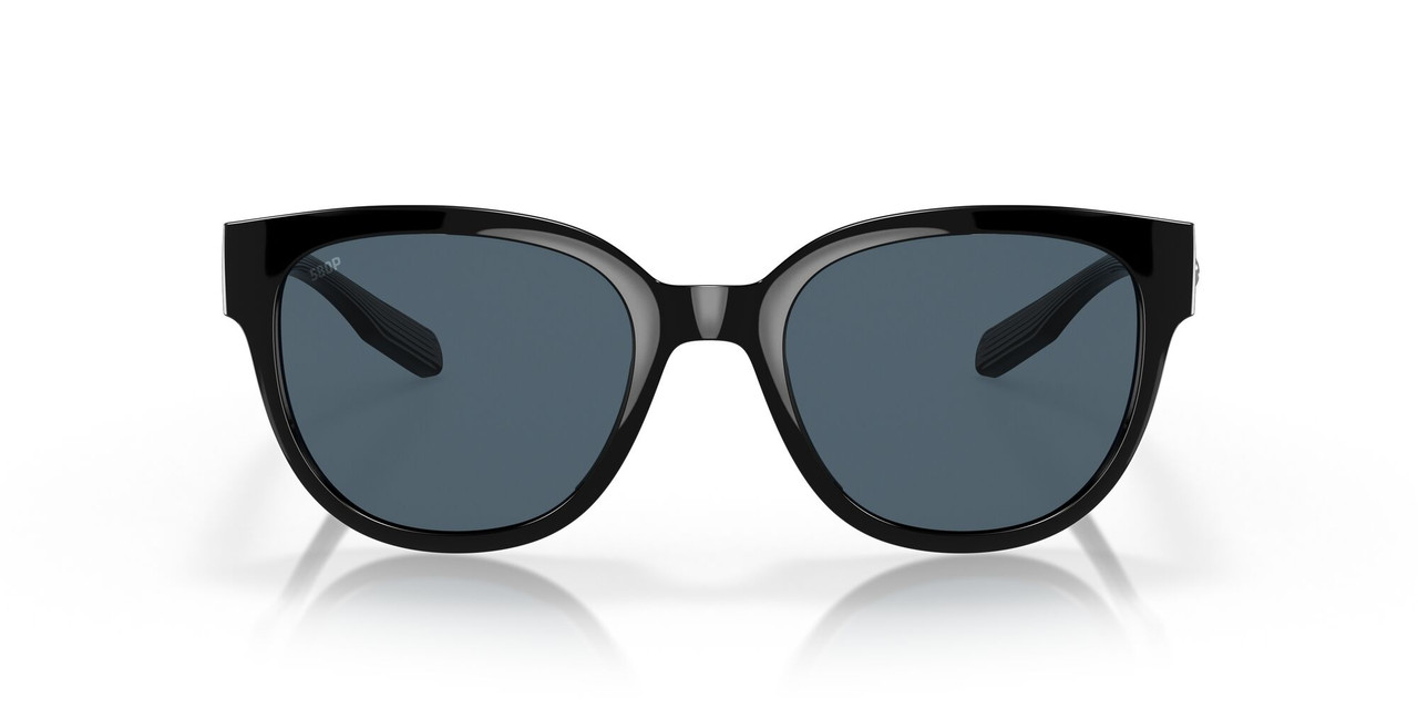 Front View of Costa Del Mar Salina Womens Cat Eye Sunglasses in Black/Polarized Gray 580P 53mm