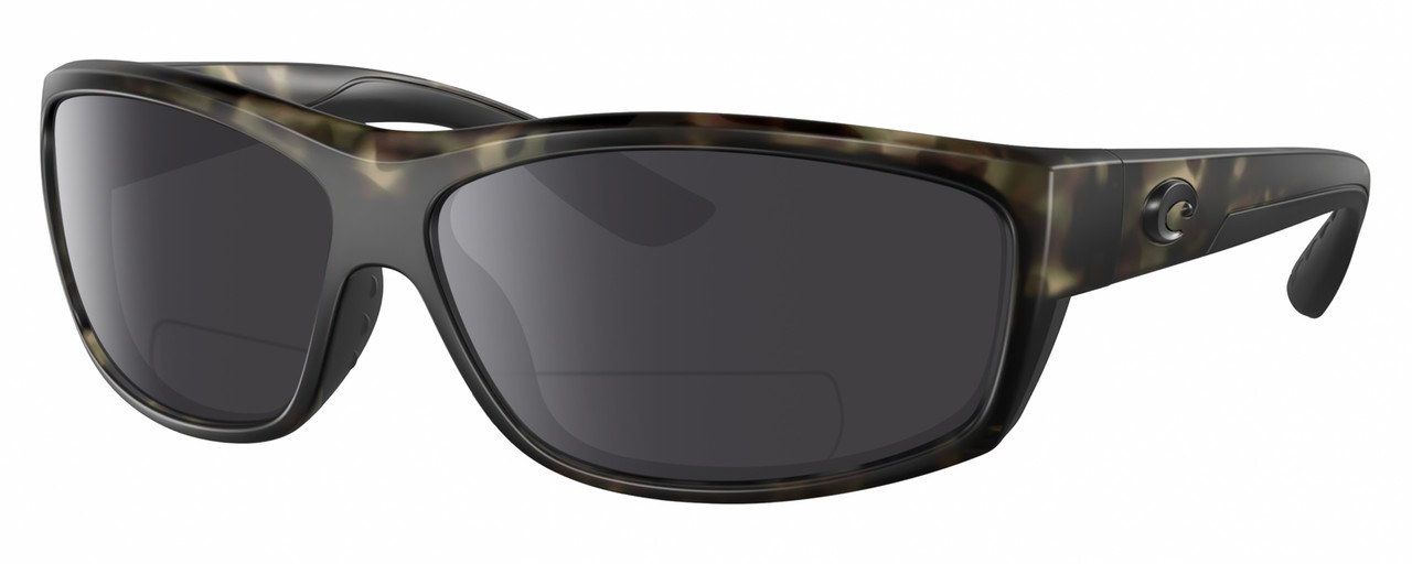 Profile View of Costa Del Mar Salt Break Designer Polarized Reading Sunglasses with Custom Cut Powered Smoke Grey Lenses in Matte Brown Gray Crystal Black Wetlands Unisex Rectangular Full Rim Acetate 65 mm
