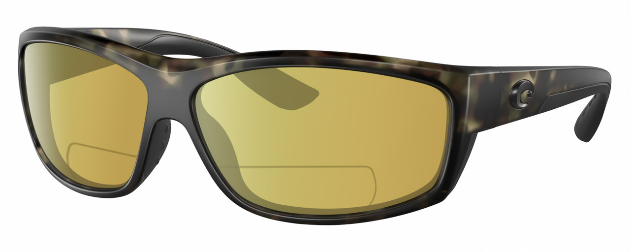 Profile View of Costa Del Mar Salt Break Designer Polarized Reading Sunglasses with Custom Cut Powered Sun Flower Yellow Lenses in Matte Brown Gray Crystal Black Wetlands Unisex Rectangular Full Rim Acetate 65 mm
