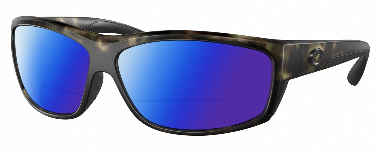 Profile View of Costa Del Mar Salt Break Designer Polarized Reading Sunglasses with Custom Cut Powered Blue Mirror Lenses in Matte Brown Gray Crystal Black Wetlands Unisex Rectangular Full Rim Acetate 65 mm
