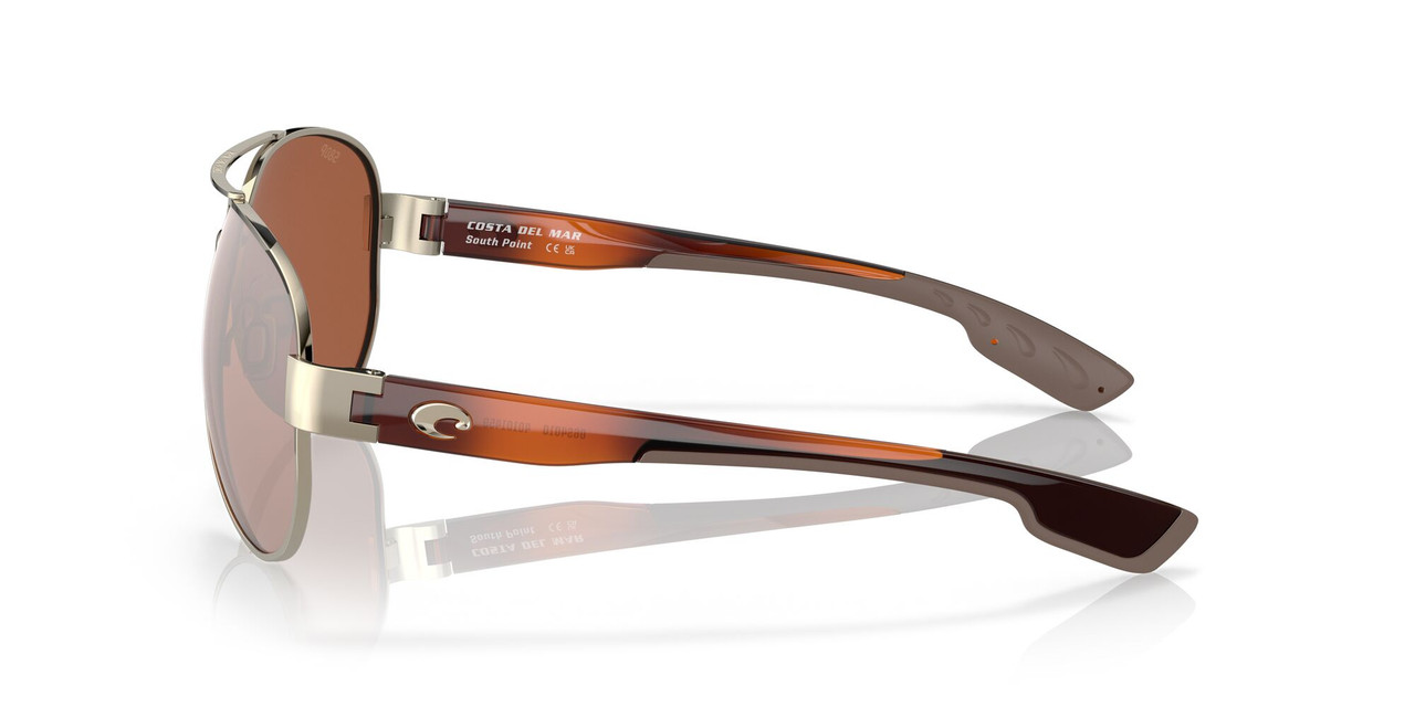 Side View of Costa South Point Sunglasses Rose Gold/Polarized Copper Silver Mirror 580P 59 mm