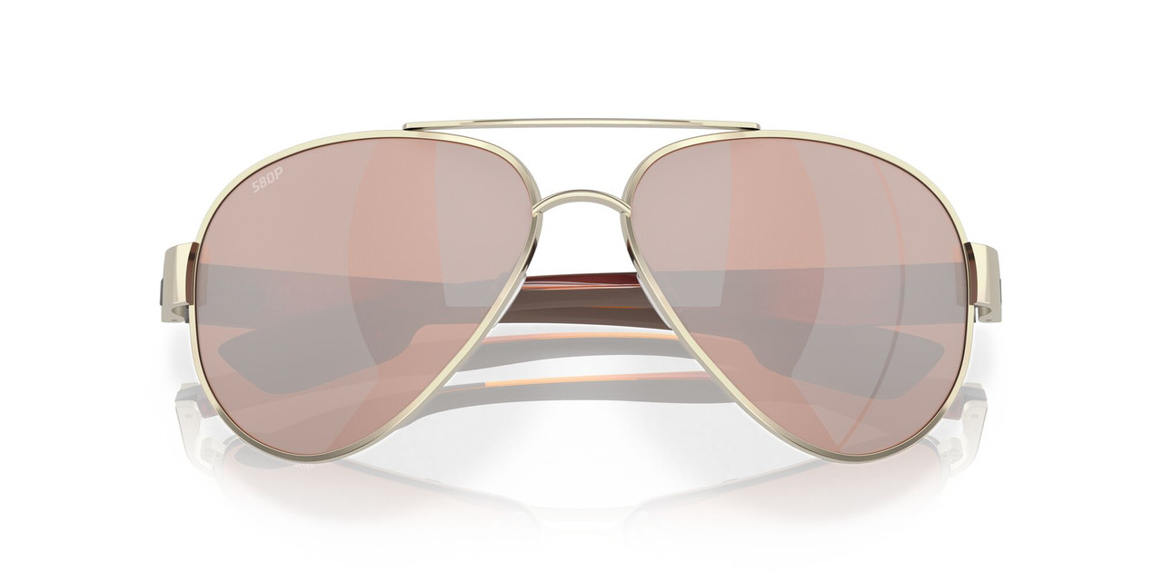Close Up View of Costa South Point Sunglasses Rose Gold/Polarized Copper Silver Mirror 580P 59 mm