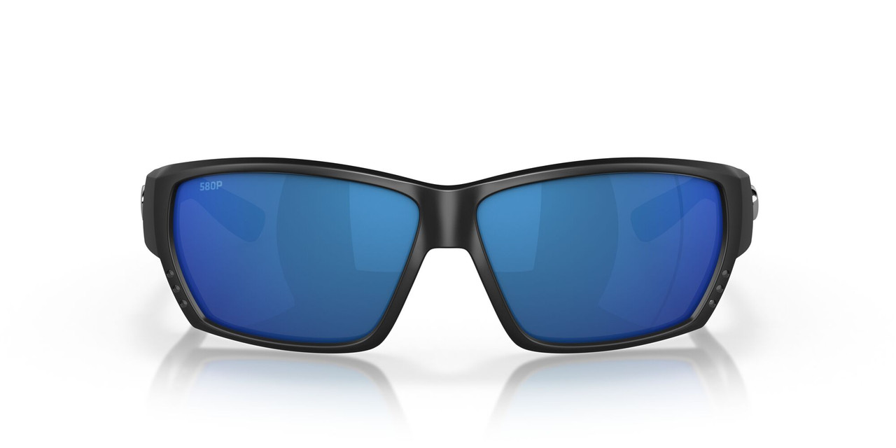 Front View of Costa Del Mar Tuna Alley Unisex Sunglasses Black/Polarized Blue Mirror 580P 62mm