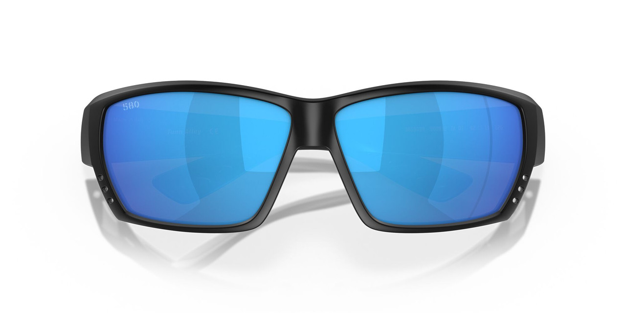 Close Up View of Costa Del Mar Tuna Alley Sunglass Black Blackout/Polarized Blue Mirror 580G 62mm