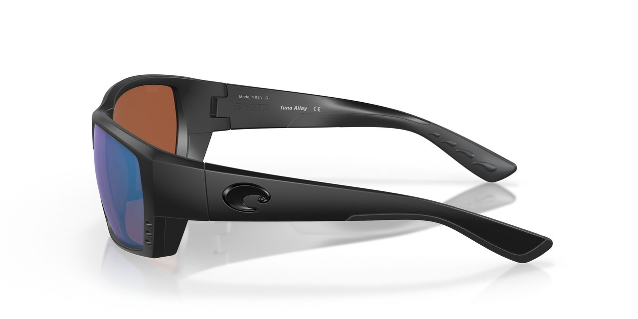Side View of Costa Del Mar Tuna Alley Sunglass Black Blackout/Polarize Green Mirror 580G 62mm