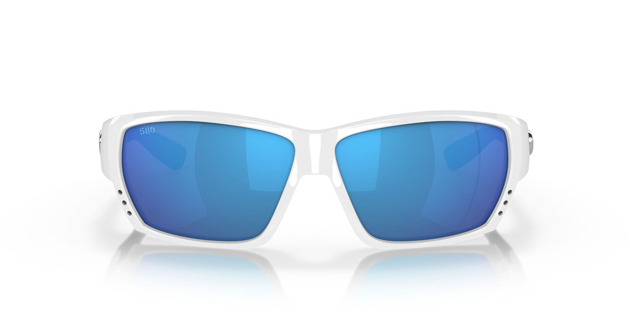 Front View of Costa Del Mar Tuna Alley Unisex Sunglasses White/Polarized Blue Mirror 580G 62mm