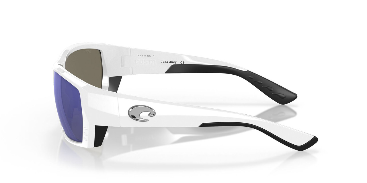 Side View of Costa Del Mar Tuna Alley Unisex Sunglasses White/Polarized Blue Mirror 580G 62mm