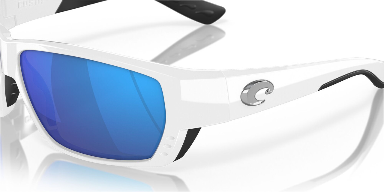 Top View of Costa Del Mar Tuna Alley Unisex Sunglasses White/Polarized Blue Mirror 580G 62mm