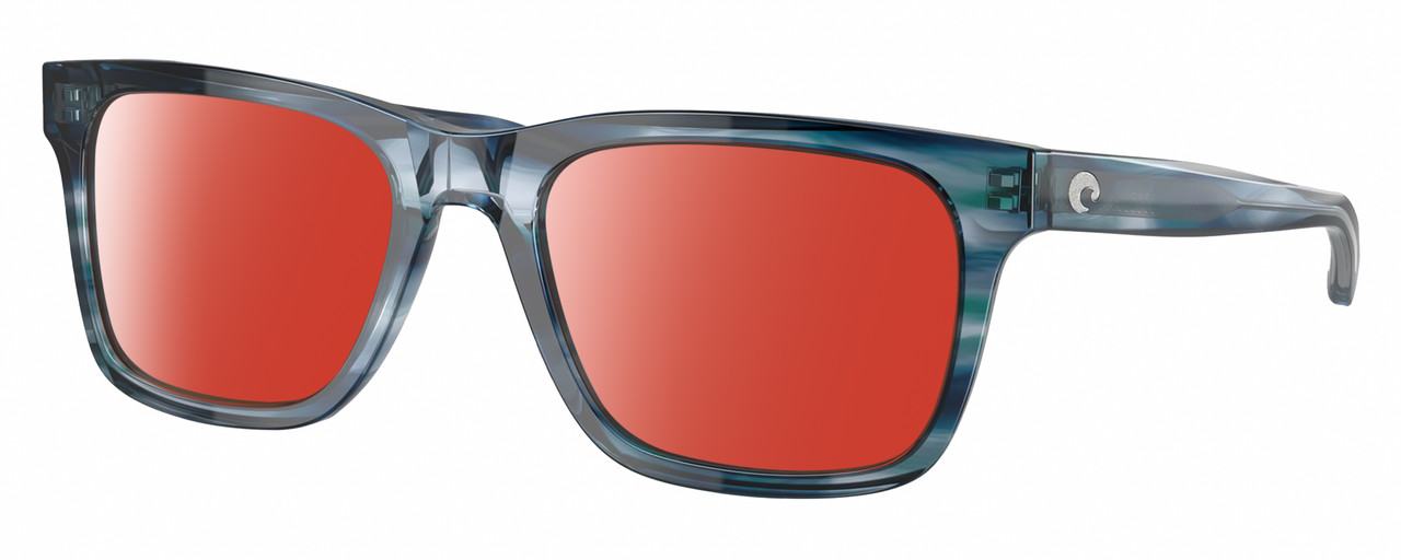 Profile View of Costa Del Mar Tybee Designer Polarized Sunglasses with Custom Cut Red Mirror Lenses in Blue Teal Crystal Ocean Currents Unisex Panthos Full Rim Acetate 55 mm