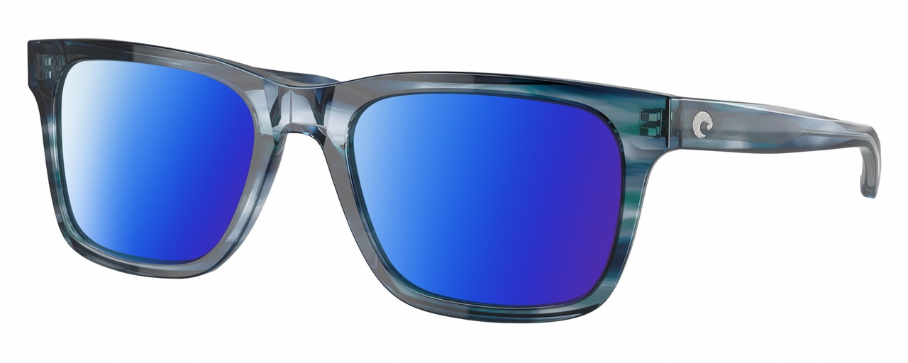 Profile View of Costa Del Mar Tybee Designer Polarized Sunglasses with Custom Cut Blue Mirror Lenses in Blue Teal Crystal Ocean Currents Unisex Panthos Full Rim Acetate 55 mm